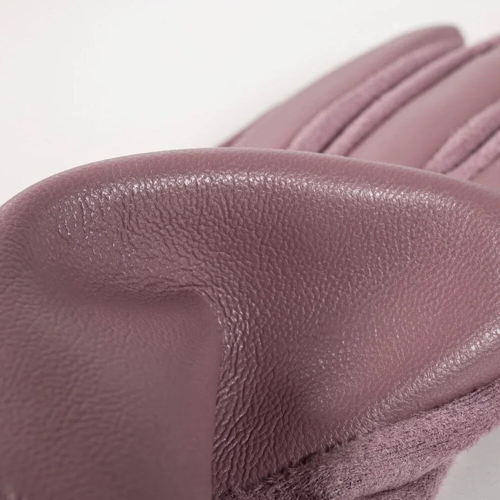 Women's Winter Leather Gloves Touch Screen Wool Lined Warm Suede Light Purple